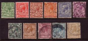 Great Britain #187-200 ,1/2p-1sh, WM35, Used Cat.$68.95