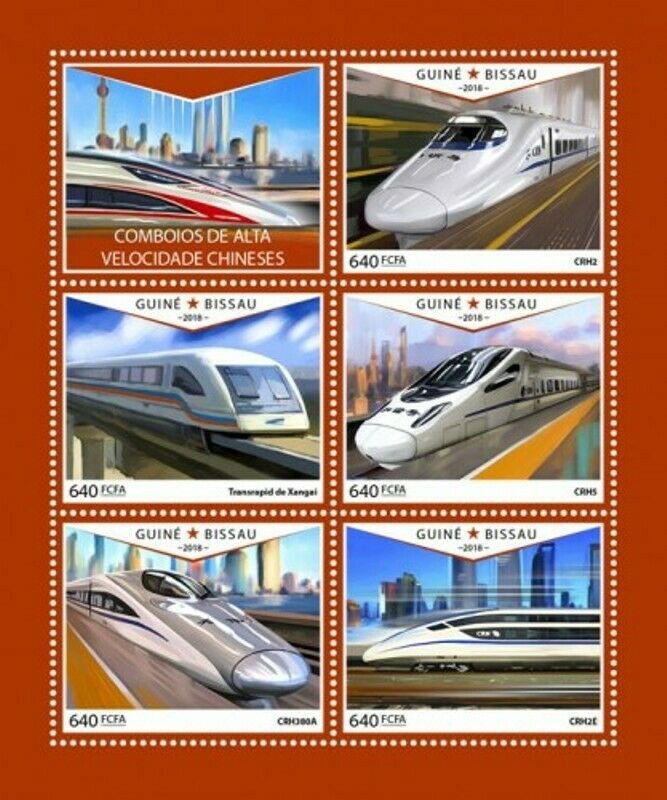 Guinea-Bissau - 2018 Chinese Speed Trains - 5 Stamp Sheet - GB18606a