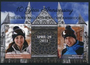 Tuvalu 2021 MNH Royalty Stamps Prince William & Kate Royal Wedding Anniv 2v S/S