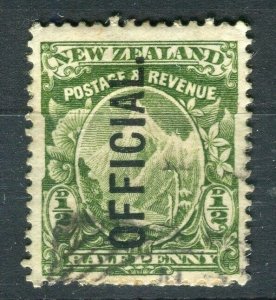 NEW ZEALAND; 1908 early Official Optd. issue fine used 1/2d. value