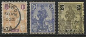 Malta 1922 1d & 2-3d values used