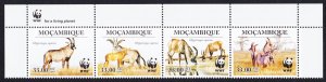 Mozambique WWF Roan Antelope Strip of 4v WWF Logo 2010 MNH SC#1930 MI#3658-3661
