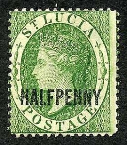 St Lucia SG25 1/2d Green wmk Crown CA M/M Cat 38 pounds