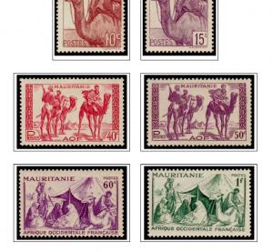 COLOR PRINTED MAURITANIA 1906-1944 STAMP ALBUM PAGES (15 illustrated pages)