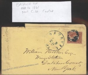 USA 1861 Civil War Batavia Ohio Contents Cover Dutchess Court New York 105909