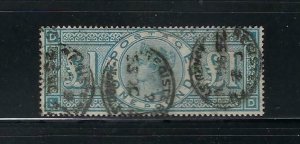 GREAT BRITAIN SCOTT #124 1891 VICTORIA ONE POUND- WMK 30 (GREEN) )-  USED