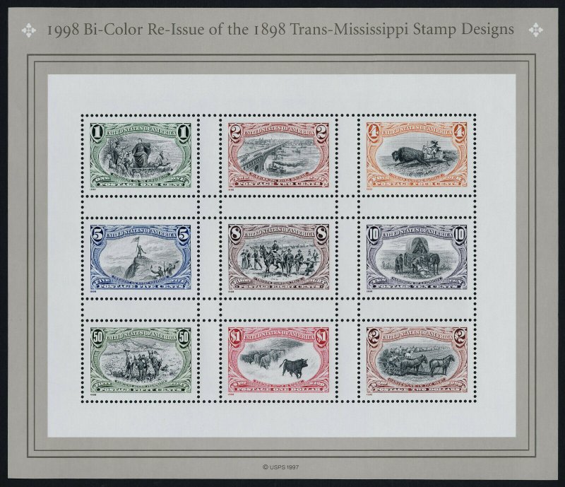 USA 3209-10 MNH Trans-Mississippi Stamps Centenary, Animals, Ships, Bridge