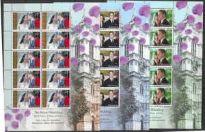 BAHAMAS SG1584/6 2011 ROYAL WEDDING SHEETLETS  MNH