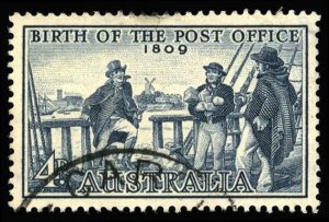 AUSTRALIA Sc 332 USED - 1959 4p -  Birth of Post Office - Postmaster I. Nichols