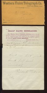 Western Union Telegraph Half Rate Message with Matching Cover LV6458