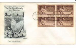 US #968 (Me-9) 3c Poultry Industry blk 4 on FDC Artmaster cachet ECV $5.50