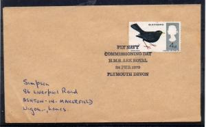 GB = 1970 `COMMISSIONING DAY - H.M.S. ARK ROYAL` Event cover. PLYMOUTH DEVON (b)