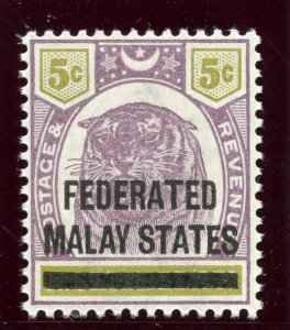 Malaya Federated States 1900 'Tiger' 5c dull purple & olive-yellow MNH. SG 4.
