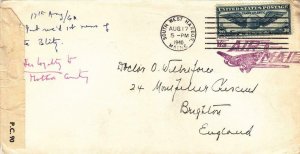 1940, South West Harbor, ME to Brighton, England, Airmail, See Remark (C4053)