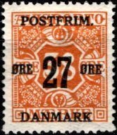 Denmark 1914 MH* - Newspaper Stamp Surcharged - 27o on 38o - Scott # 152