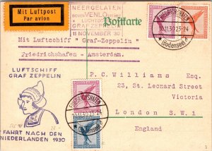 1930 Germany Graf Zeppelin LZ 127 Flight Postcard Cover to London England