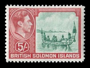 Solomon Islands #78 (SG 71) Cat£32, 1939-51 5sh red and bright blue green, n...