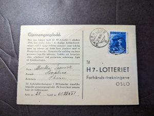 1946 Norway Postcard Cover Svorkland to Oslo H7 Lotteriet