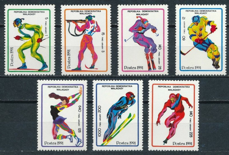 Madagascar 1991 MNH Stamps Scott 1037-1043 Sport Olympic Games Skiing Hockey