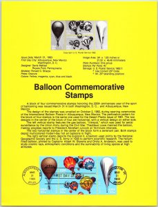 USPS SOUVENIR PAGE BALLOON COMMEMORATIVE STAMPS 1983