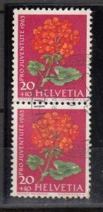 Switzerland 1963 Sc B331 Flower Used vertical pair