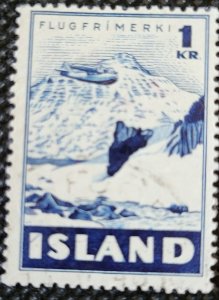 Iceland, 1947, Air Mail, C-24, plane over mountains, light cancel, SCV$1.25