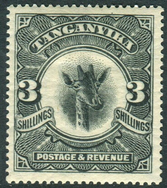 TANGANYIKA-1922-24 3/- Black.  A mounted mint example Sg 85