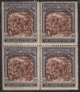 Trinidad 91 (mhr block of 4, ng, crease) 2p Columbus, grey vio & yel brn (1898)