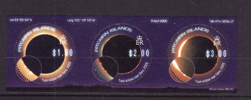 Pitcairn Is.-Sc#616- id12-unused NH sheet -Solar eclipse-Space-2005-