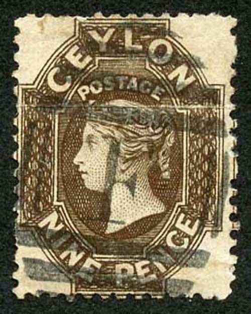 Ceylon SG69b 9d Blackish Brown Wmk Crown CC Used