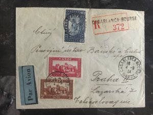 1934 Casablanca Morocco Airmail cover to Czechoslovakia Multi Franked