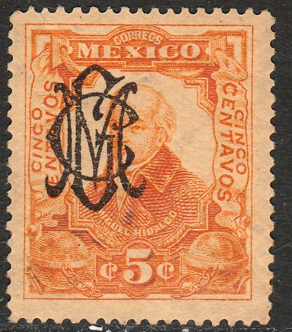 MEXICO 459 5¢ VILLA MONOGRAM REVOLUTIONARY OVPERPRINT. UNUSED, NO GUM. VF.