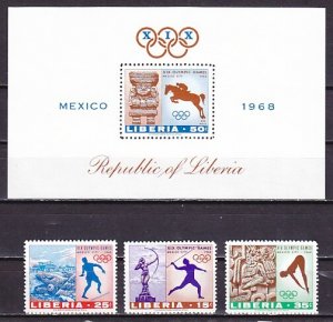 Liberia, Scott cat. 483-485, C181. Mexico City Olympics issue. ^
