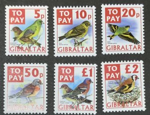 GIBRALTAR POSTAGE DUES 2002 FINCHES SET SGD26-D31 UNMOUNTED MINT