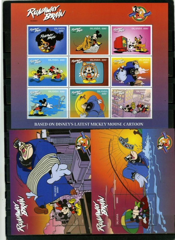 UGANDA 1998 WALT DISNEY RUNAWAY BRAIN SHEET OF 9 STAMPS & 2 S/S MNH