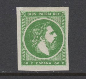 Spain Sc X6b MLH. 1875 50c green King Carlos VII on bluish, Carlist issue, VF