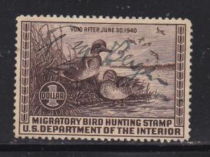 US RW  6 Used 1939 $1 choc Duck Stamp CV $45.00