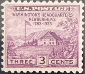 Scott #727 1933 3¢ Washington's Headquarters unused HR F/VF
