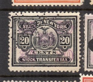 USA Early 1900s NY Stock Transfer Revenues Fine Used 20c. Surcharged NW-219941