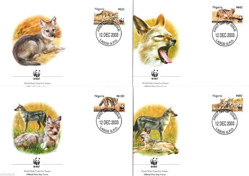 Nigeria 2003 WWF Jackal Wild Fox Mammal Wildlife Animal Sc 759-62 Set of 4 FDC