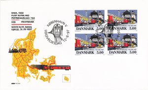 Denmark Danmark Scott 1077 FDC block of 4,  End of Railway Mail railroad