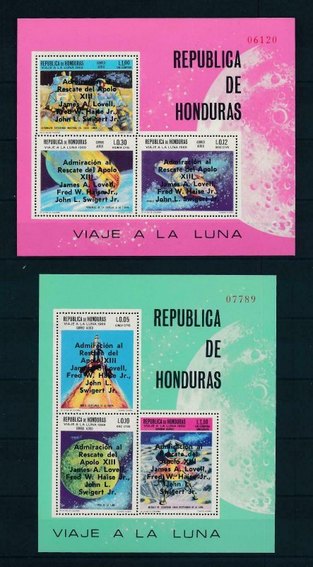 [104843] Honduras 1970 Space travel Apollo 13 surcharge 2 Sheets MNH