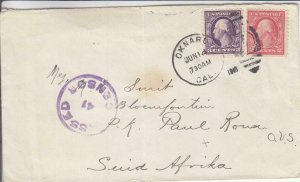 1918, Oxnard, CA to South Africa, Censored, See Remark (C295)