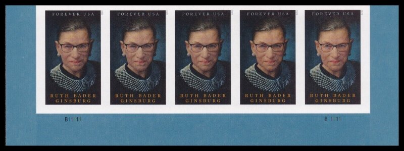 US 5821a Ruth Bader Ginsburg imperf NDC plate strip 5 MNH 2023