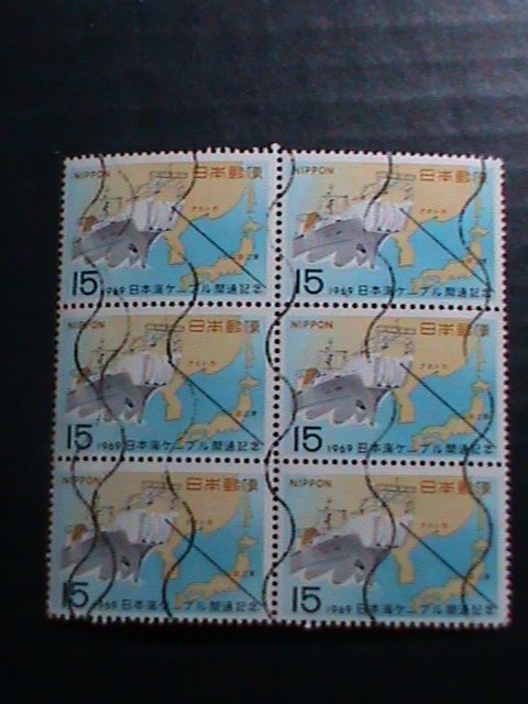 ​JAPAN-1969 SC#993 COMPLETION -JAPAN SEA CABLE JAPAN & RUSSIA-USED BLOCK OF 6