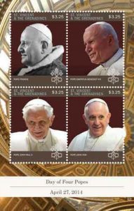 St. Vincent 2015 - Day of Four Popes John Paul II, Benedict - Sheet of 4 - MNH