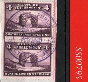 GB JERSEY REVENUE Stamps £4 Pair & 2s High Value Used Piece {samwells} SS795