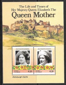 TUVALU NANUMEA 1985 $1.20+$1.20 QUEEN MOTHER'S 85th Birthday SS Sc 45 MNH