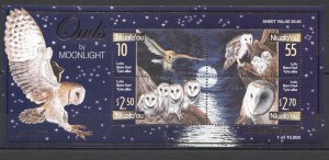 Ft085 2001 Niuafo'Ou Birds Owls By Moonlight ! Gold Foil #382-85 1Kb Mnh