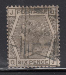 Great Britain 1873-1880 used Sc #62 Plate 13 Position QJ 6p Victoria